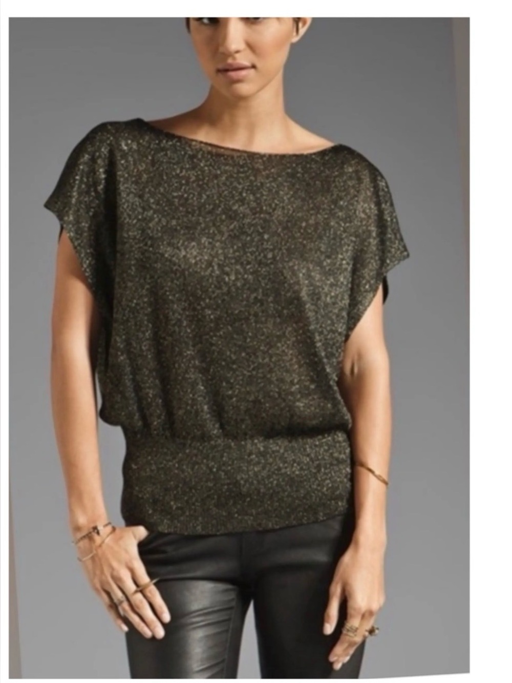 Alice + Olivia Silver/Dark Gray Sparkly Metallic Dolman Knit top, Size XS